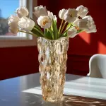 Vaso Decorativo Vidro Halley Âmbar Flor Mesa Centro Arranjos Ambar Relevo