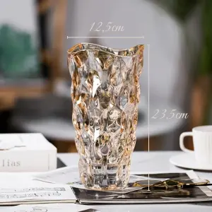Vaso Decorativo Vidro Halley Âmbar Flor Mesa Centro Arranjos Ambar Relevo