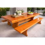 Mesa Rústica Jantar Madeira Maciça Tampo(200 X 85 X 5,5 Cm) C/ 2 Bancos Tampo(200 X 36 X 4 Cm) Natural da Madeira de Angelim