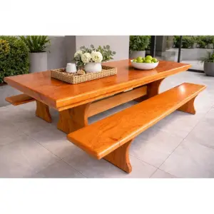 Mesa Rústica Jantar Madeira Maciça Tampo(200 X 85 X 5,5 Cm) C/ 2 Bancos Tampo(200 X 36 X 4 Cm) Natural da Madeira de Angelim