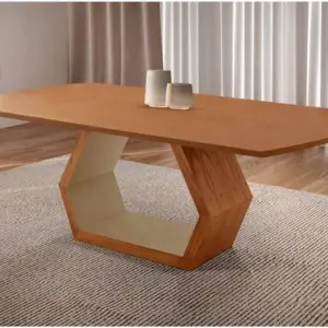Mesa para Sala de Jantar Ane 220cm Madeira Tampo Barril Laminado Moderna Mobília - Marrom Chocolate