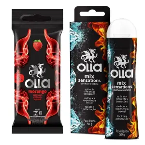 Kit Olla Preservativo Morango 6 unidades + Lubrificante Mix Sensation 50g