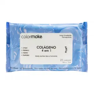 Lenço Umedecido Demaquilante Colágeno 4 Em 1 Colormake - 25 Unidades